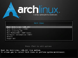 Menú instalación Arch Linux
