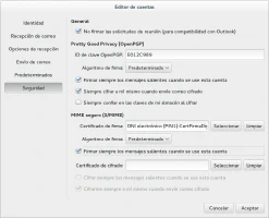 Diálogo de preferencias de seguridad de Evolution para el DNIe