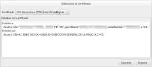 Selección de certificado digital con el DNIe