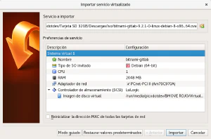 Importación de servicio virtualizado en VirtualBox