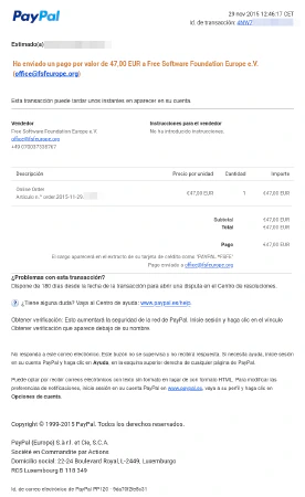 Donación Free Software Foundation Europe Donación Free Software Foundation Europe