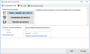 Opciones de comparación de FreeFileSync
