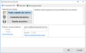 Opciones de comparación de FreeFileSync Opciones de comparación de FreeFileSync