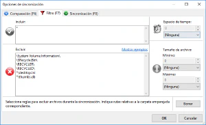 Opciones de filtrado de FreeFileSync Opciones de filtrado de FreeFileSync