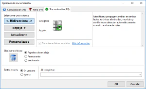 Opciones de sincronización de FreeFileSync