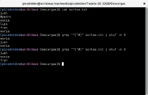 Sorteo implementado con dos comandos de GNU/Linux Sorteo implementado con dos comandos de GNU/Linux