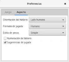 Preferencias de aspecto de ajedrez de GNOME