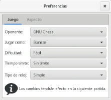 Preferencias de juego de ajedrez de GNOME