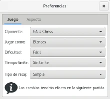 Preferencias de juego de ajedrez de GNOME