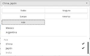 Multiselect con opciones Asia