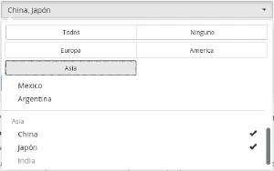 Multiselect con opciones Asia Multiselect con opciones Asia