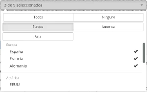 Multiselect con opciones Europa