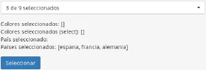 Opciones seleccionadas de Multiselect Opciones seleccionadas de Multiselect