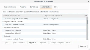 Certificados de la autoridades de certificación