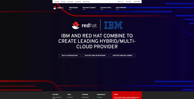 Anuncio en la página de Red Hat