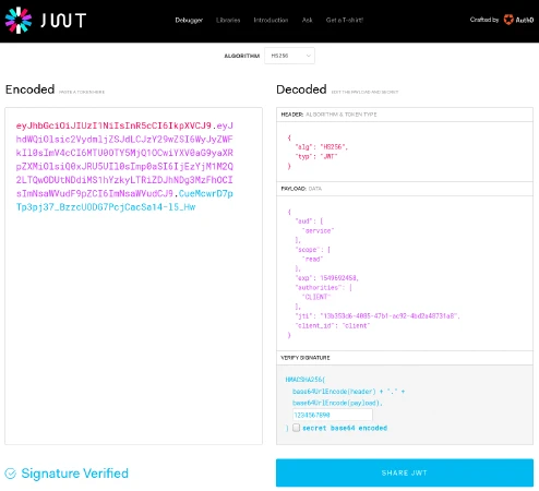 Token JWT codificado y decodificado