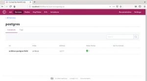 Servicio de PostgreSQL registrado en Consul