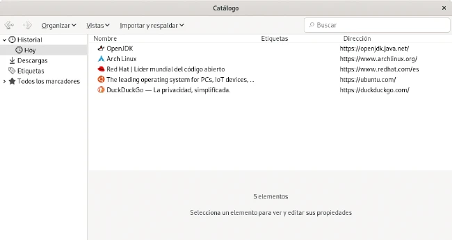 Historial de páginas en Firefox