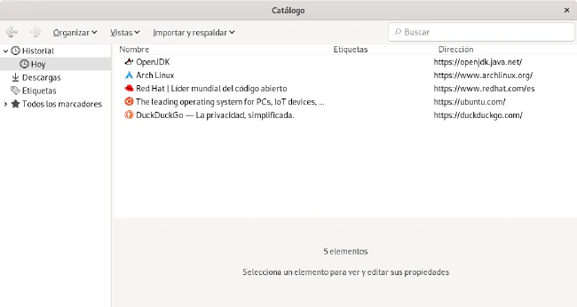 Historial de páginas en Firefox