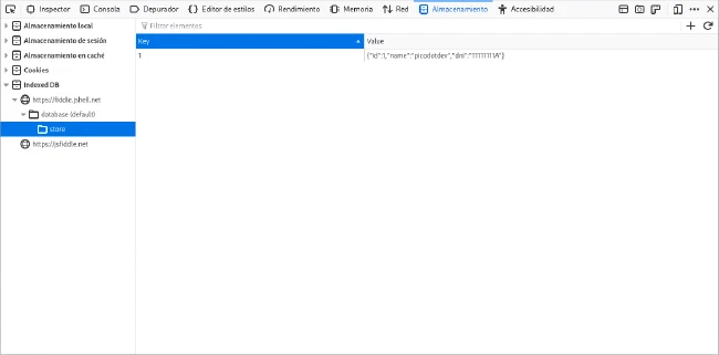 Datos almacenados con IdexedDB Datos almacenados con IdexedDB