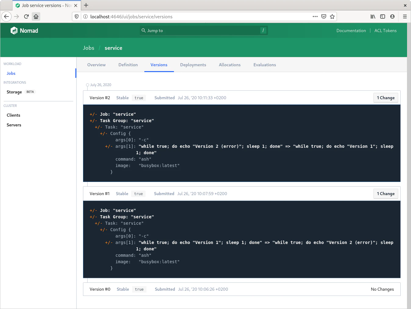 Revertir un servicio a una versión anterior con Nomad