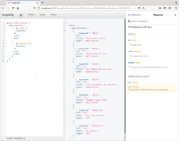 Editor GraphiQL mostrando la descripción de los campos