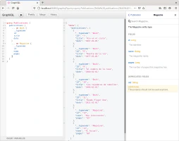 Editor GraphiQL mostrando la descripción de los campos Editor GraphiQL mostrando la descripción de los campos