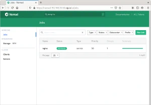 Estado de un job en la consola web de Nomad