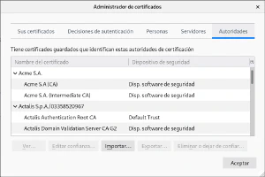 Certificados de autoridades de certificación de confianza en Firefox