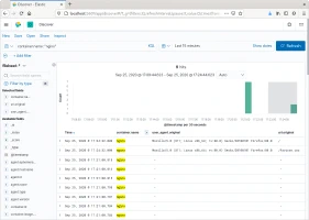 Búsqueda en Kibana de trazas del contenedor Docker de Nginx