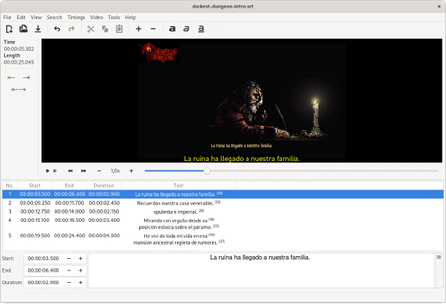 Editor de subtítulos de GNOME Subtitles