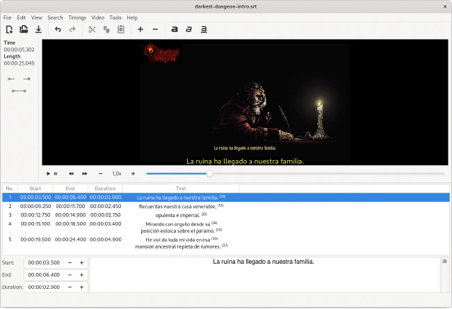 Editor de subtítulos de GNOME Subtitles
