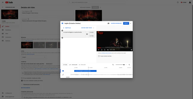 Editor de subtítulos de YouTube
