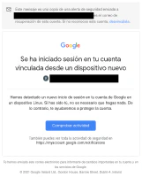 Notificación de Gmail de inicio de sesión