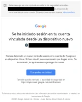 Notificación de Gmail de inicio de sesión