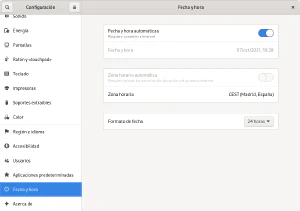 Configuración de fecha y hora en GNOME