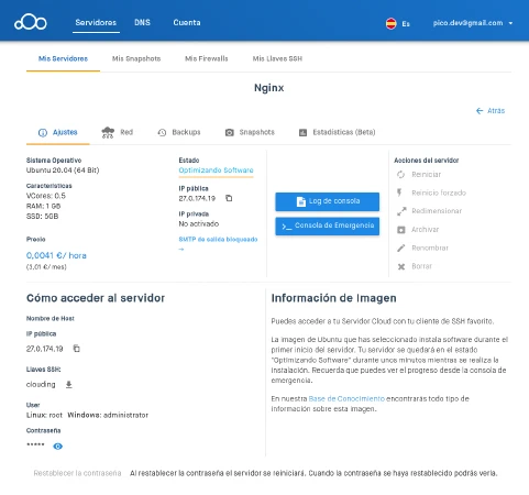 Progreso de creación de servidor cloud Progreso de creación de servidor cloud