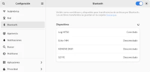 Dispositivos Bluetooth configurados en GNOME