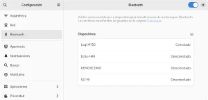 Dispositivos Bluetooth configurados en GNOME