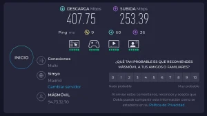 Velocidad fibra Pepephone 1 Gbps por WIFI