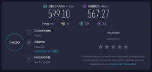 Velocidad fibra Pepephone 600 Mbps por cable